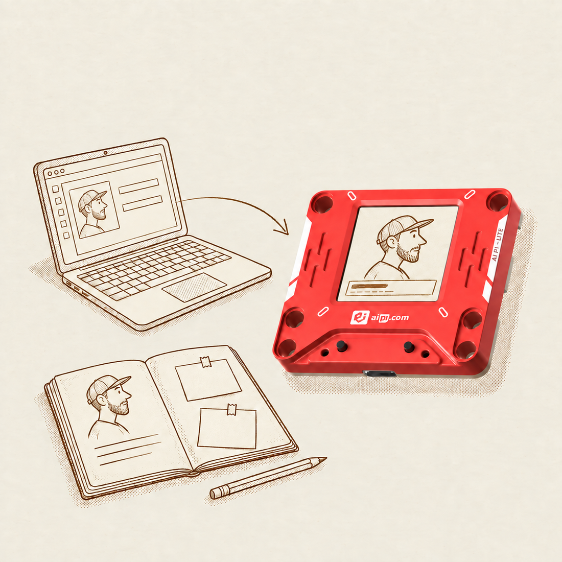 A character planned on paper and a computer, then represented on AIPI Lite.