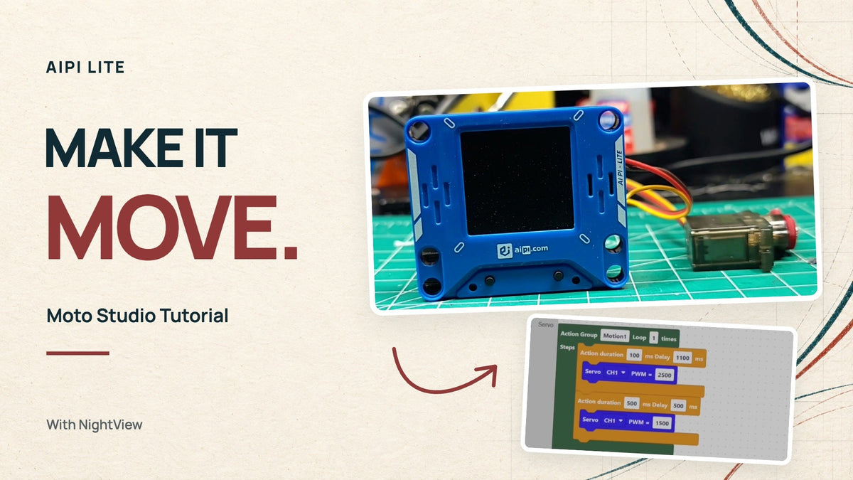 Make It Move — AIPI Lite and a servo with the Moto Studio visual motion editor. Tutorial with NightView.
