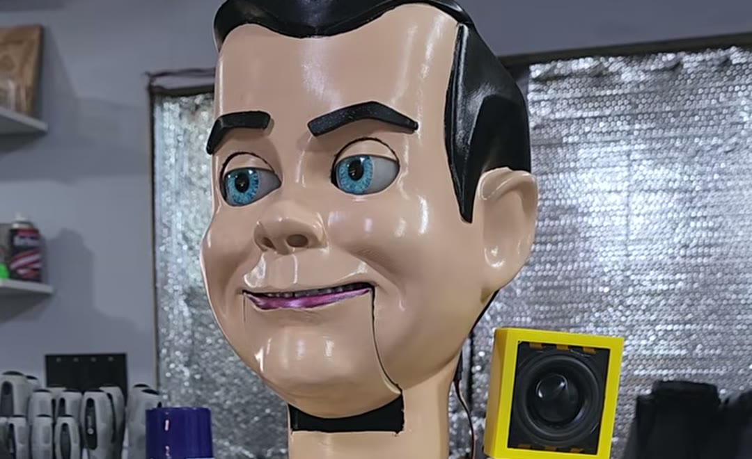 Slappy the dummy — now talks in character with a live AIPI voice. @TheMadBuilder
