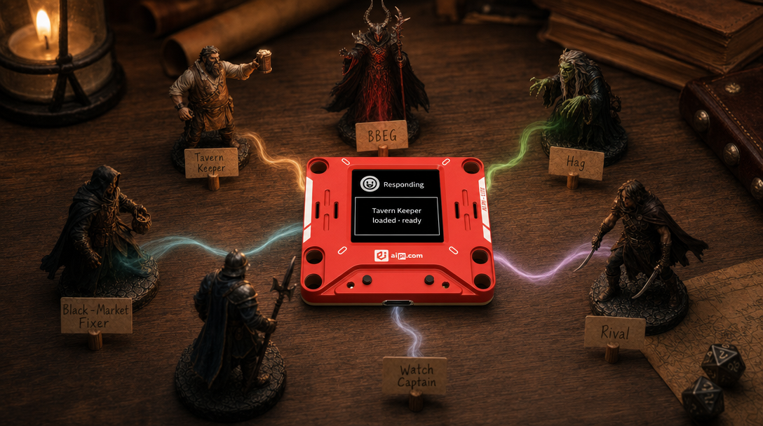 A hand pressing the AIPI Lite on a battle map