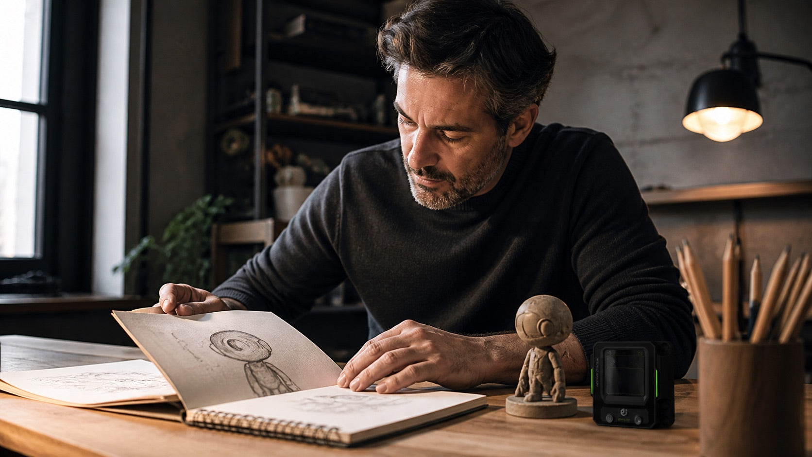 Concept visualization of a creator developing an original character