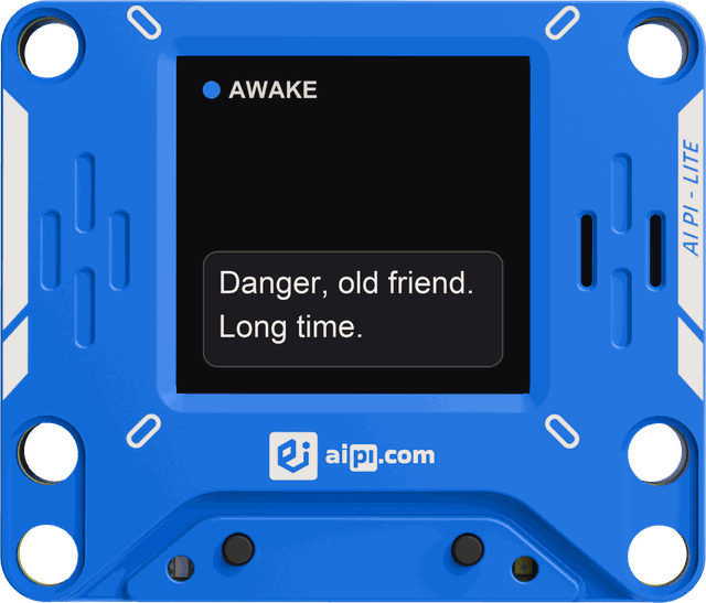 Blue AIPI Lite with an illustrative character response on screen